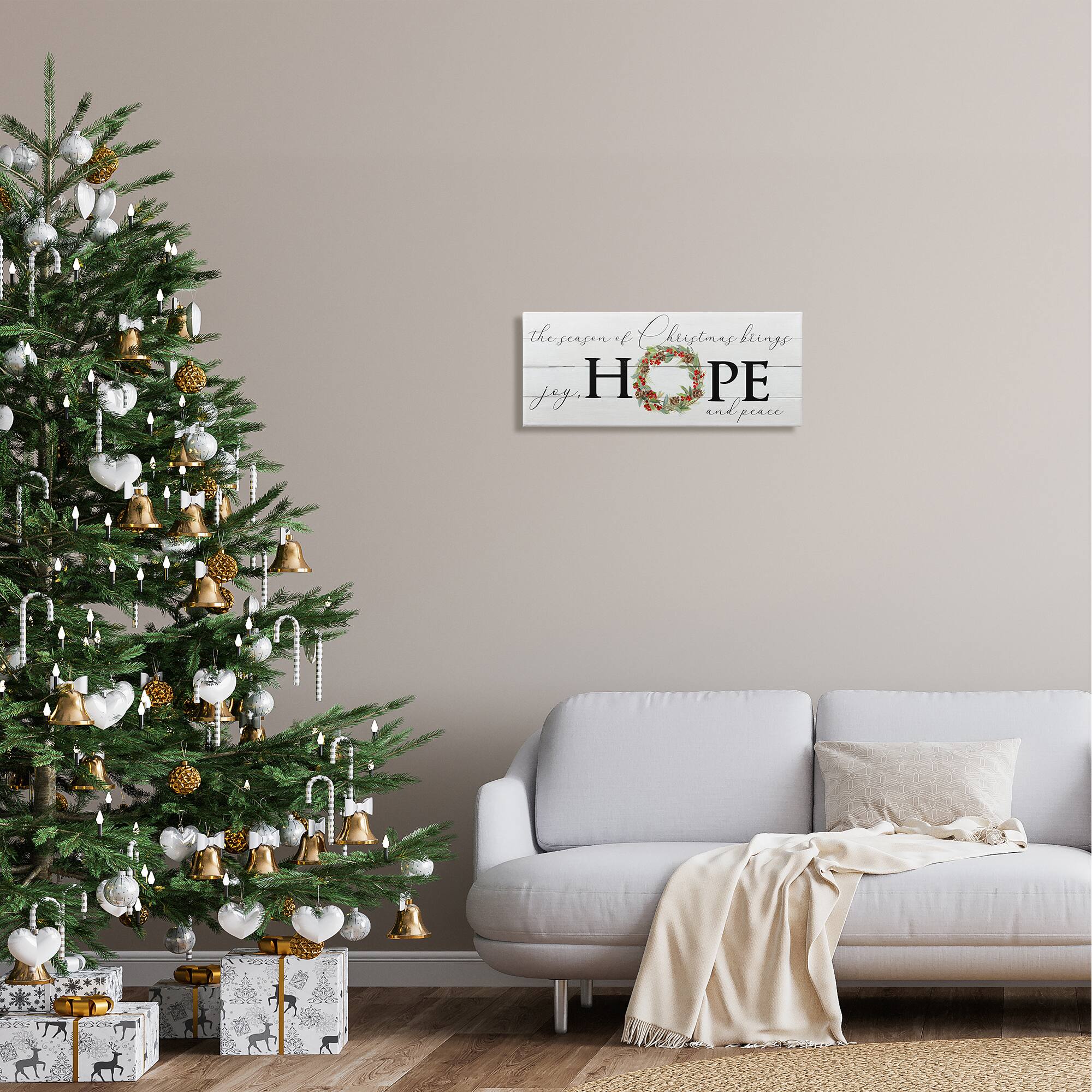 Stupell Industries Joy Hope & Peace Christmas Wreath Canvas Wall Art
